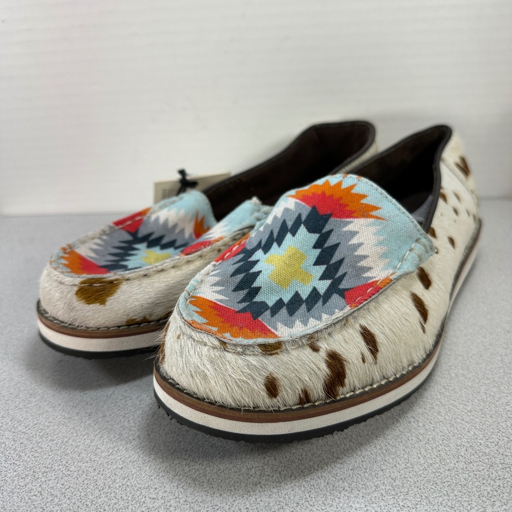Myra Bag Women's 10 Hazel Sneakers White Brown Cowhide Southwestern S-5159 NEW - Picture 2 of 5